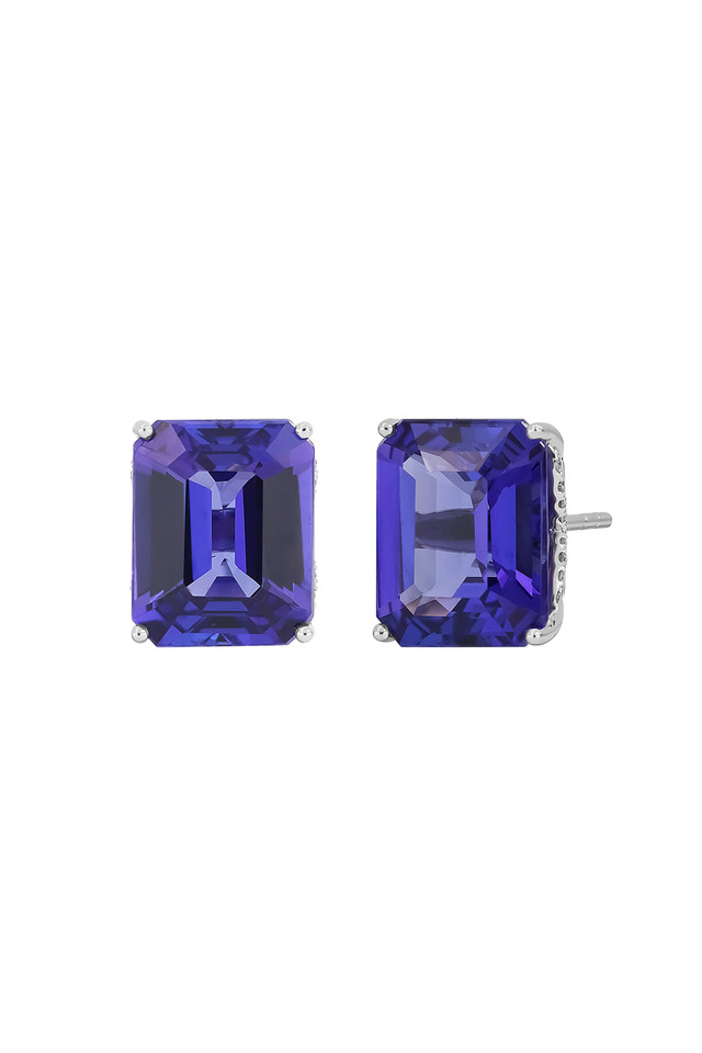 18K White Gold Tanzanite w/ Diamond Bony Levy Limited Edition Elegant Stud Earring