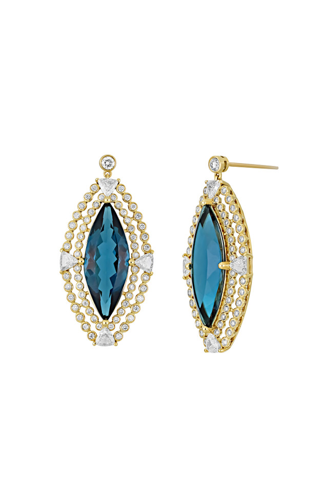 18K Yellow Gold London Blue Topaz w/ Diamond Iris Drop Earring