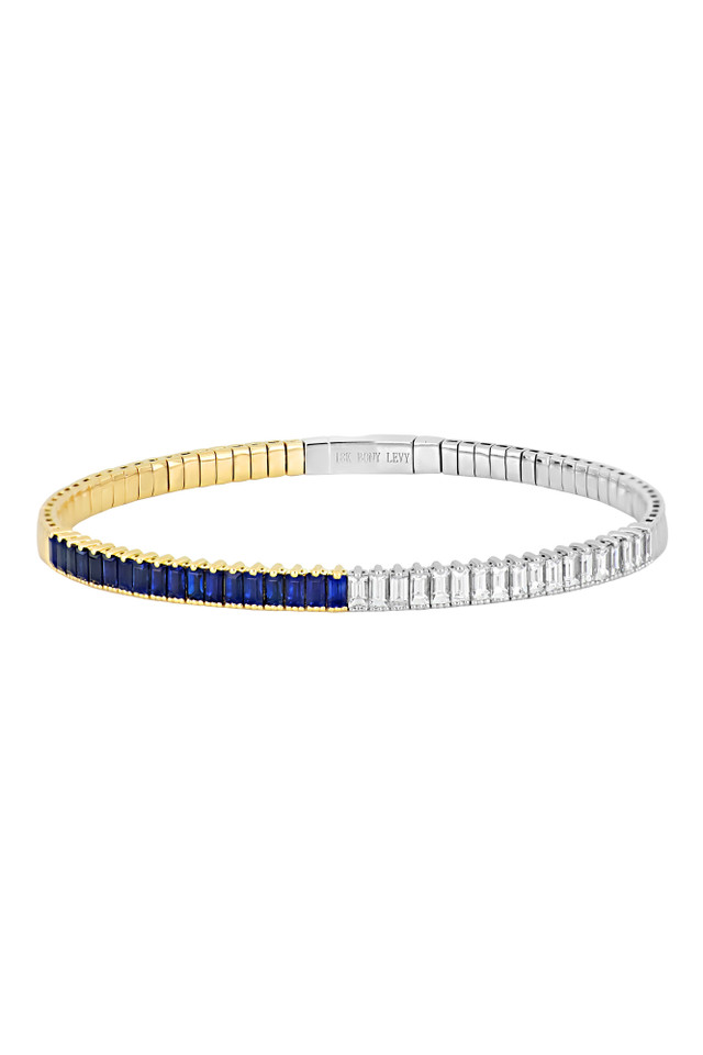 18K White & Yellow Gold Sapphire w/ Diamond El Mar Bangle Bracelet