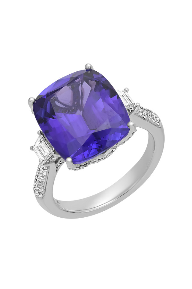 18K White Gold Tanzanite w/ Diamond Bony Levy Limited Edition Celestial Frame Statement Ring