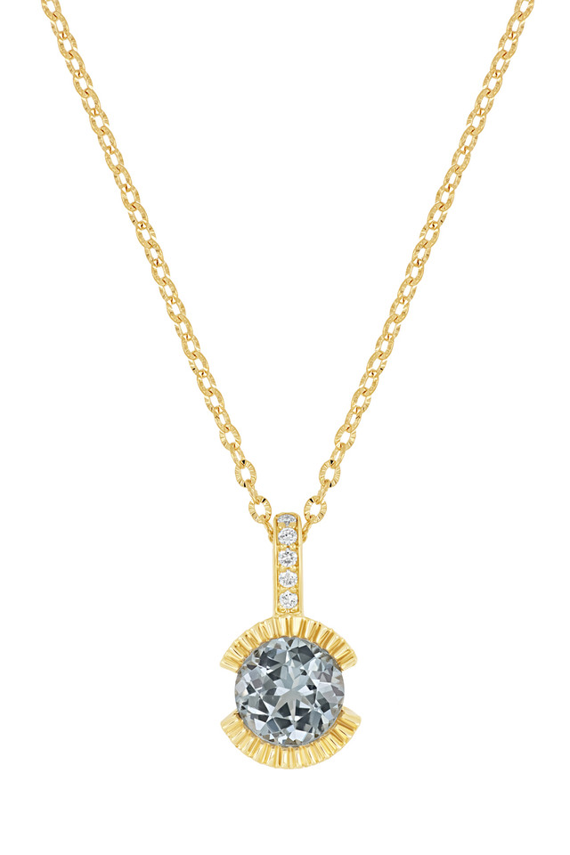 18K Yellow Gold Grey  Spinel w/ Diamond Iris Light-Catching Pendant Necklace