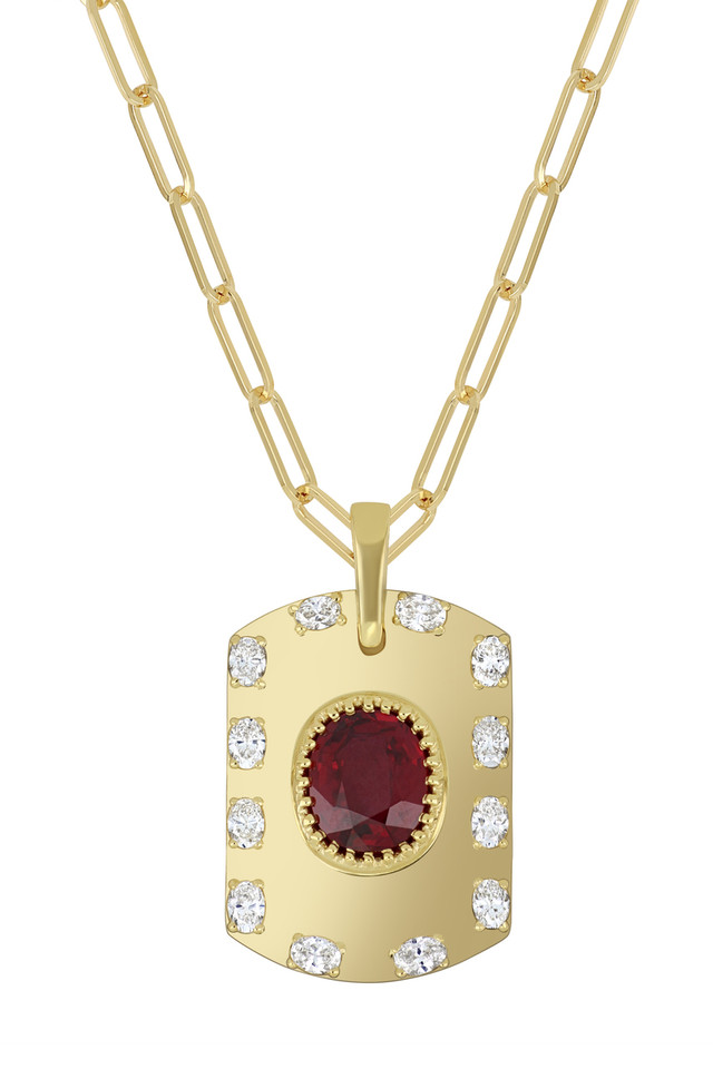 18K Yellow Gold Ruby w/ Diamond El Mar Powerful Statement Pendant Necklace