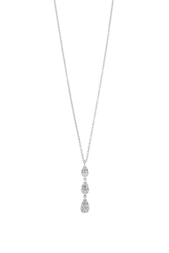 18K White Gold Diamond Mika Triple Pear Pendant Necklace