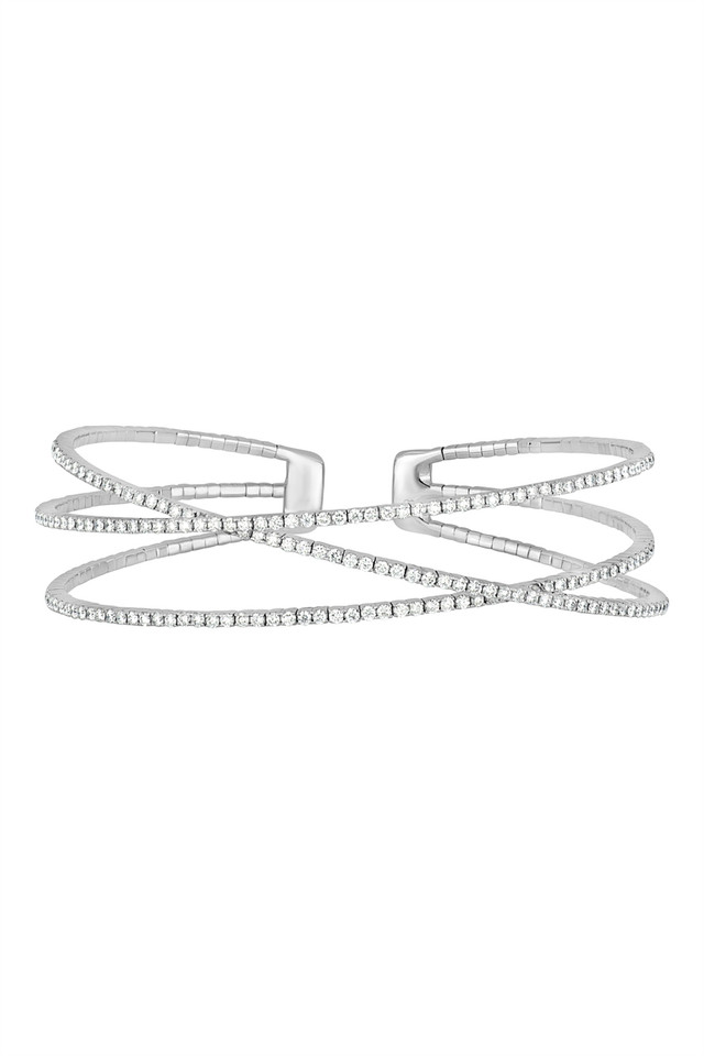 18K White Gold Diamond Audrey Glamorous Cuff Bangle Bracelet