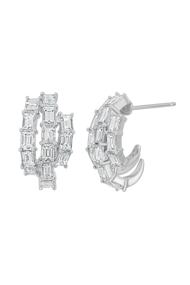 18K White Gold Diamond Gatsby Half-Hoop Earrings