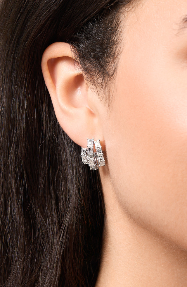 18K White Gold Diamond Gatsby Half-Hoop Earrings