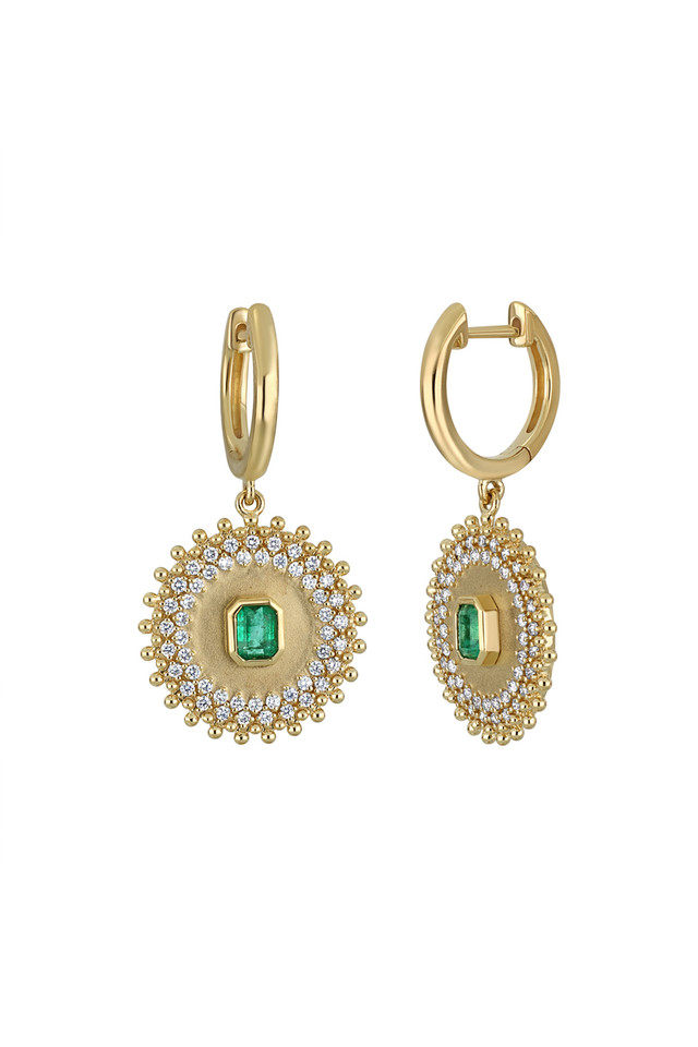 18K Yellow Gold Emerald & Diamond El Mar High-Elegant Drop Earrings