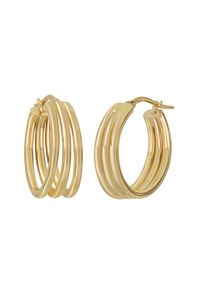 18K Yellow Gold Bony Levy Three Row Hoop Earrings