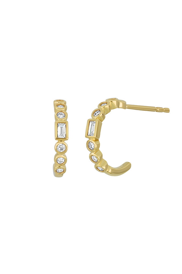 18K Yellow Gold Diamond Gatsby Half-Hoop Earrings