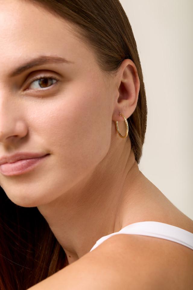 14K Yellow Gold Bony Levy Textured Full Hoop Earrings