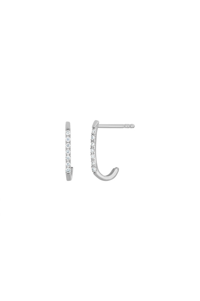 18K White Gold Diamond Shaped "J" Stud Earrings