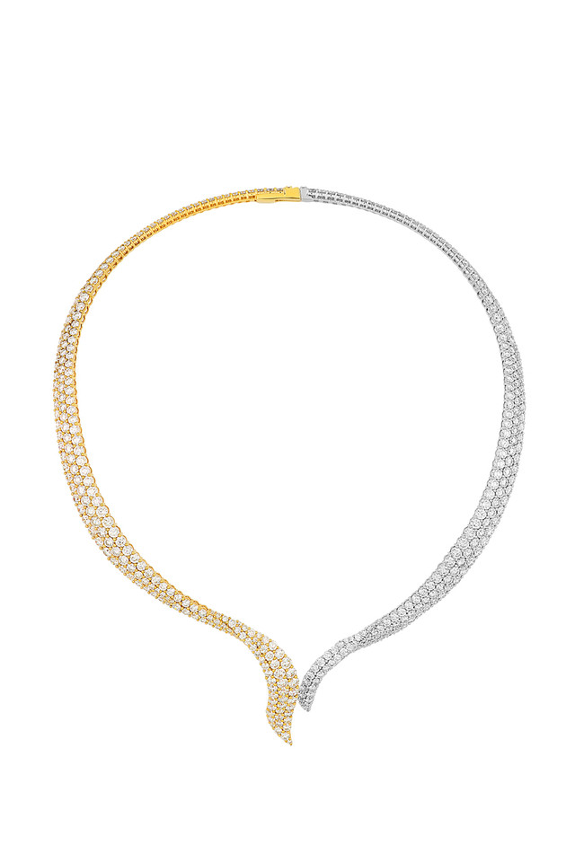 18K White & Yellow Gold Diamond Bardot Luxury Choker Necklace
