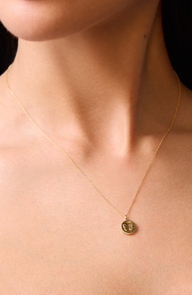 14K Yellow Gold Bony Levy Circle Pendant w/ Butterfly Centered Necklace