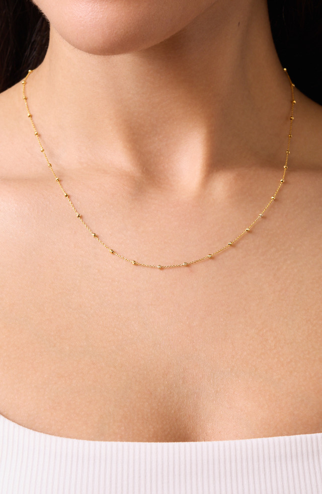 14K Yellow Gold Bony Levy Station Beaded Chain Necklace