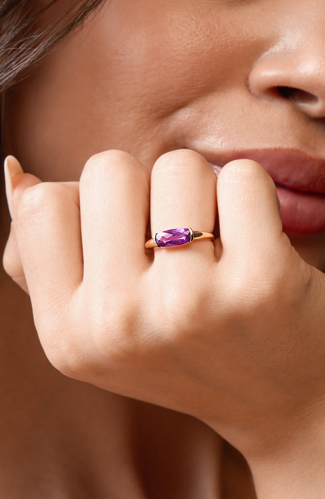 14K Yellow Gold Purple Amethyst Bony Levy Color Contemporary Bezel Set Ring