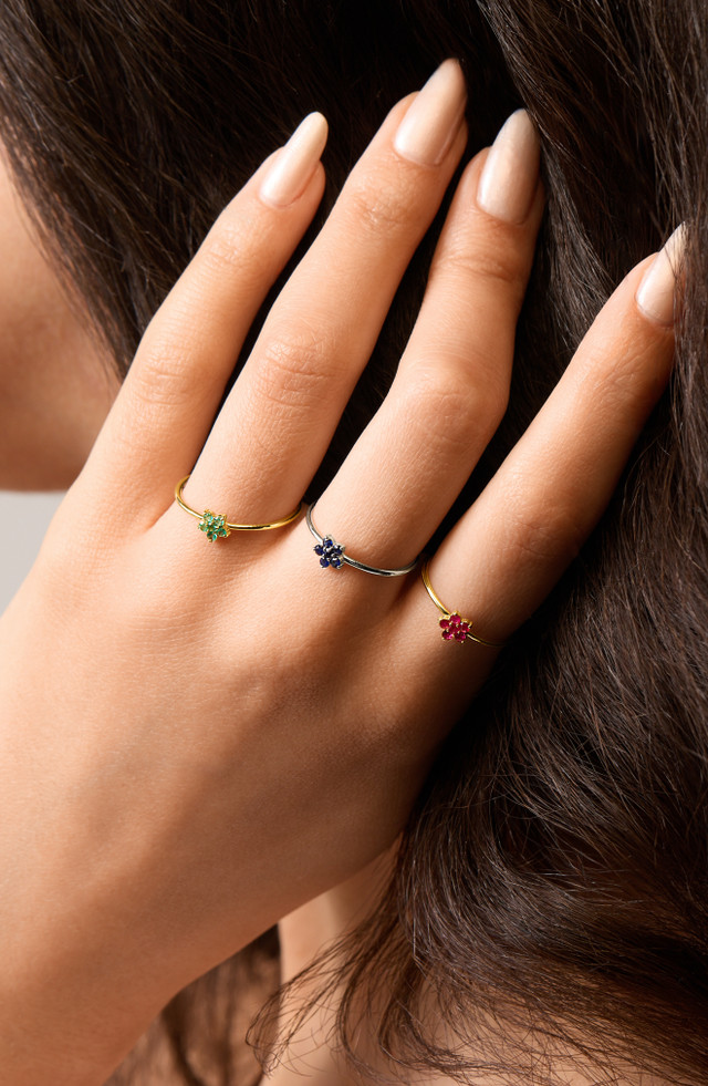 18K Yellow Gold Ruby El Mar Floral Cluster Ring