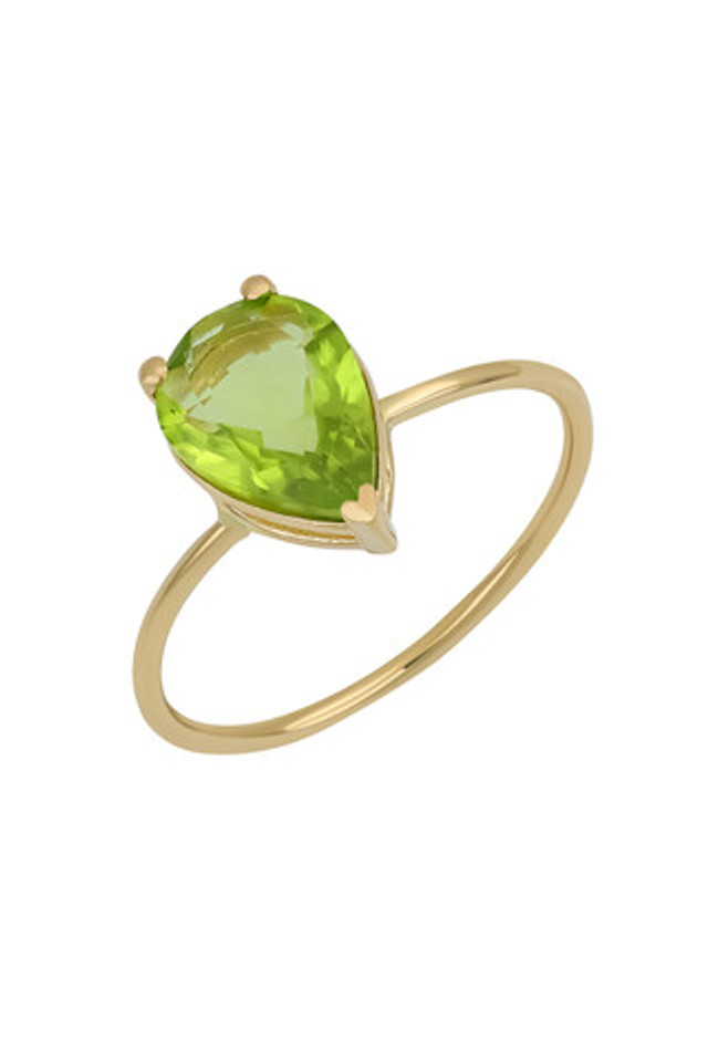 14K Yellow Gold Bony Levy Color Peridot Pear Solitaire Statement Ring