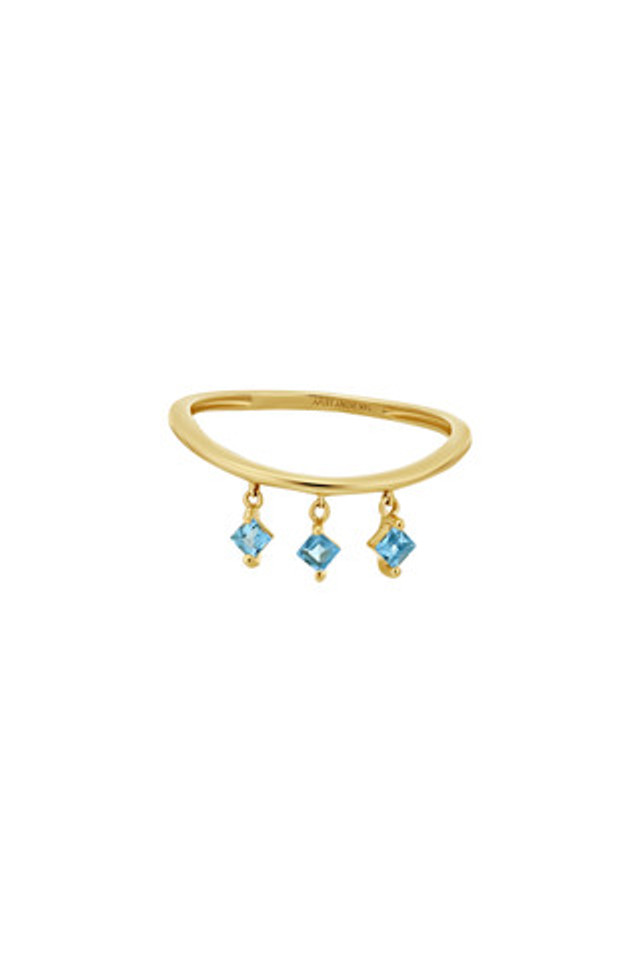 14K Yellow Gold Blue Topaz Three Stones Stackable Ring