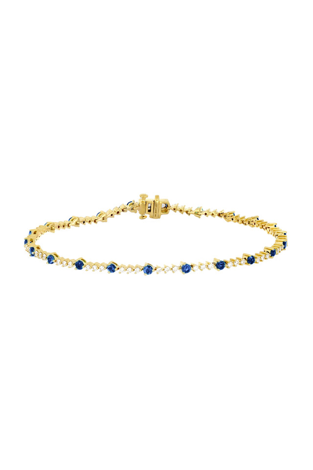 18K Yellow Gold Sapphire w/ Diamond El Mar Tennis Bracelet