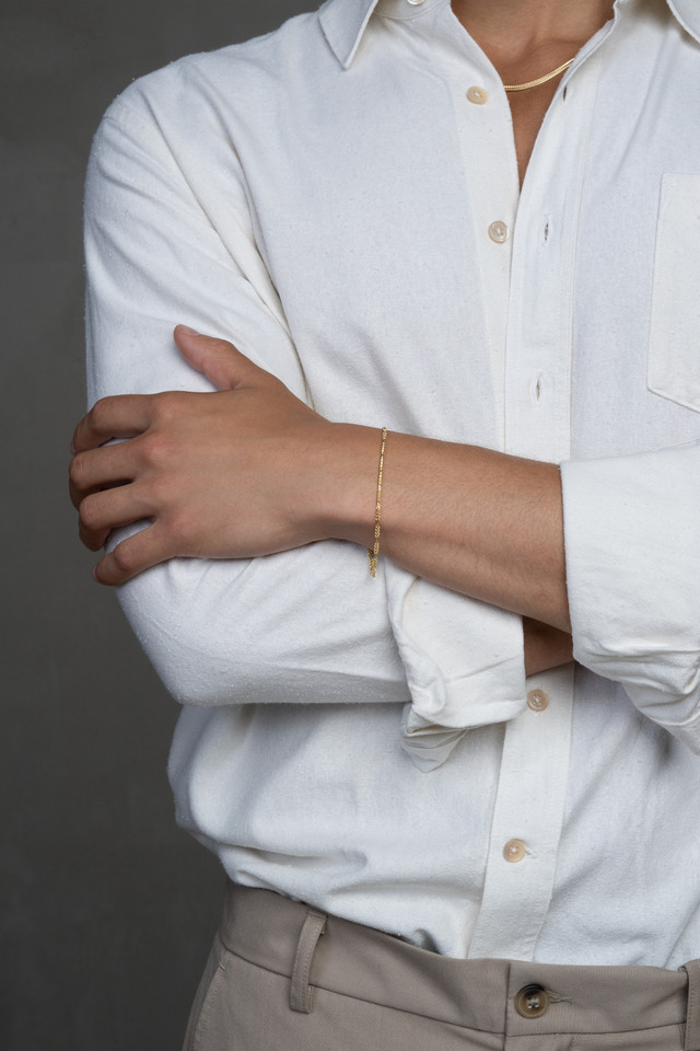 14K Yellow Gold Men's Box Figaro Chain Bracelet