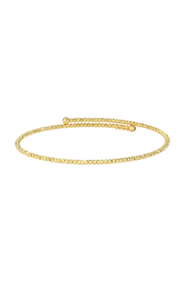 14K Yellow Gold Bony Levy Shiny Bead Wrap Bangle Open Bracelet