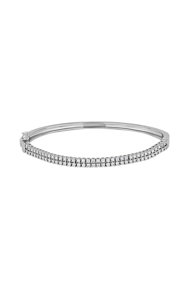 18K White Gold Diamond Audrey Two Row Diamond Bangle Bracelet
