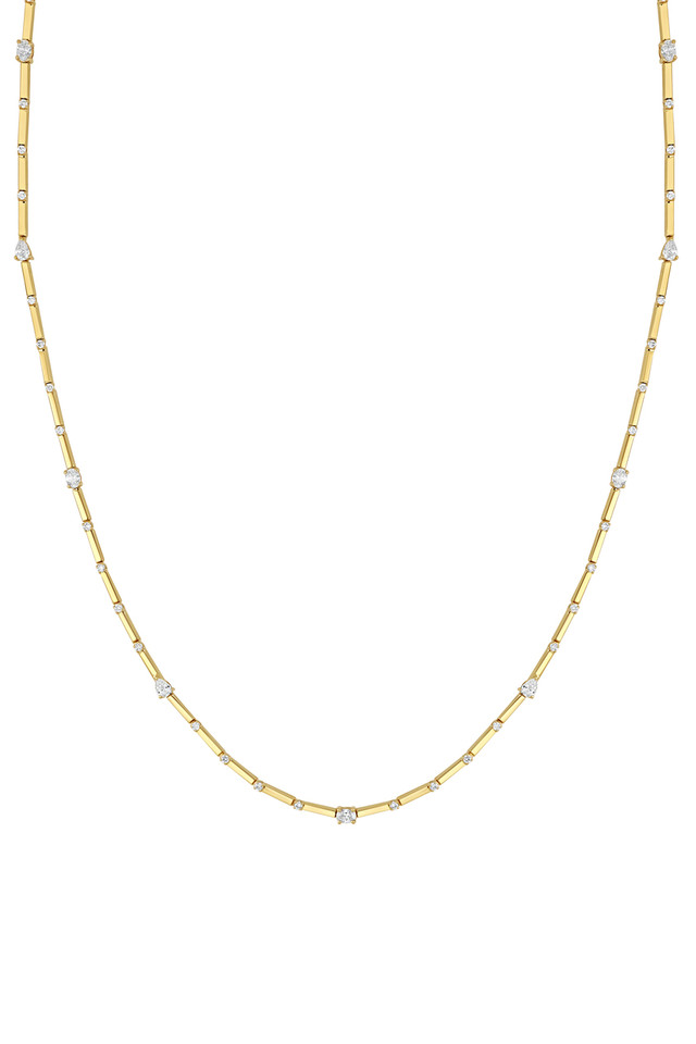 18K Yellow Gold Diamond Liora Station Set Tennis Necklace