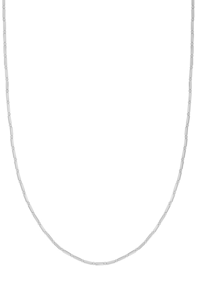 14K White Gold Bony Levy Bar and Bead Shiny Necklace