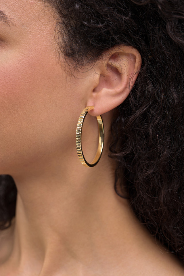 14K Yellow Gold Bony Levy Textured Delicate Hoop Earrings