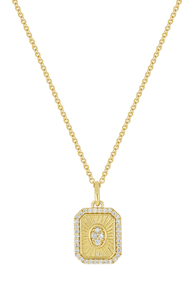 18K Yellow Gold Diamond Cleo Rectangular Pendant Necklace