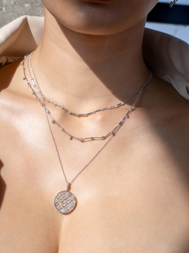 18K White Gold Diamond Audrey Medallion Necklace