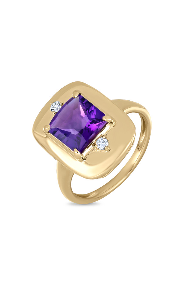 18K Yellow Gold Amethyst and Natural Diamond Iris Square Ring
