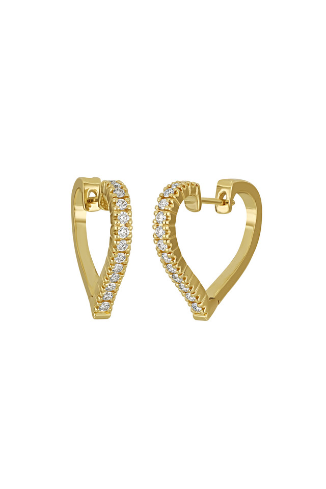 18K Yellow Gold Diamond Audrey Heart Hoop Earrings