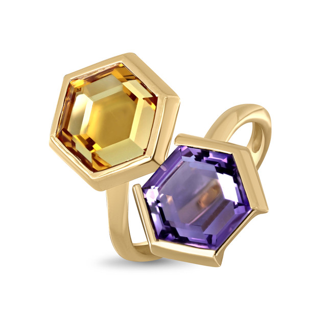 14K Yellow Gold Amethyst Bony Levy Hexagonal Trend Ring