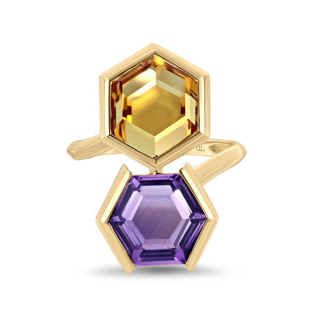 14K Yellow Gold Amethyst Bony Levy Hexagonal Trend Ring