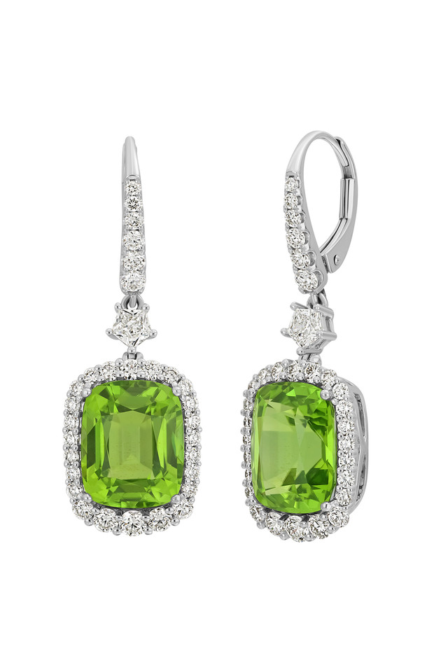 18K White Gold Peridot and Diamond Iris Drop Earrings