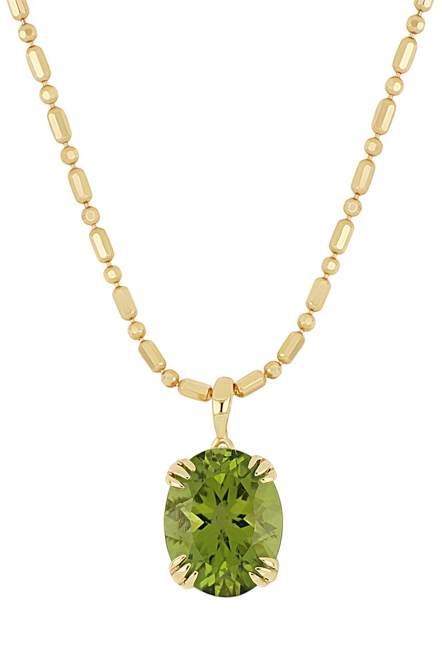 14K Yellow Gold Peridot Pendant Necklace