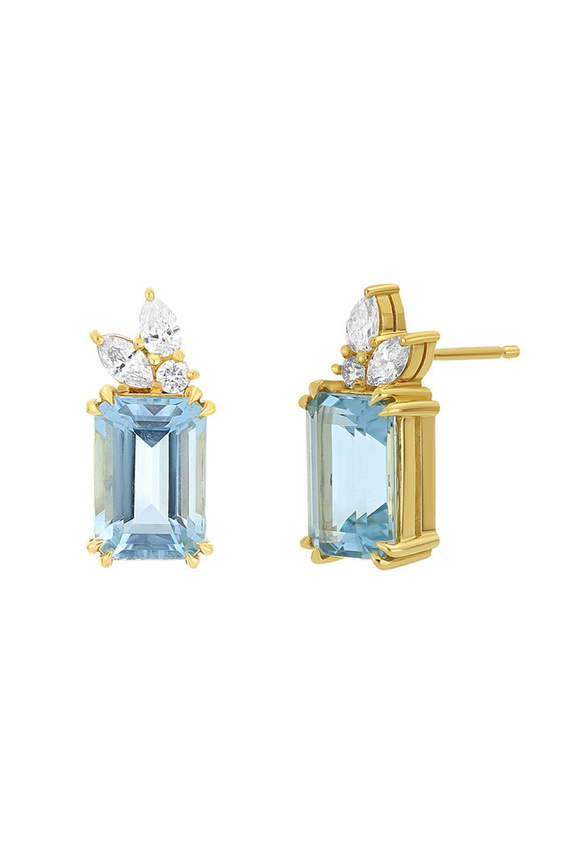 18K Yellow Gold Aquamarine Luxe Statement Stud Earrings