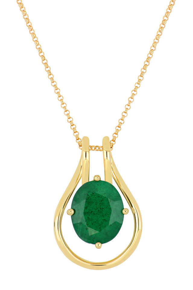 14K Yellow Gold Emerald El Mar Oval Pendant Necklace