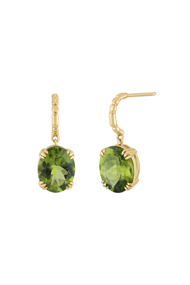 14K Yellow Gold Peridot Iris Drop Earrings