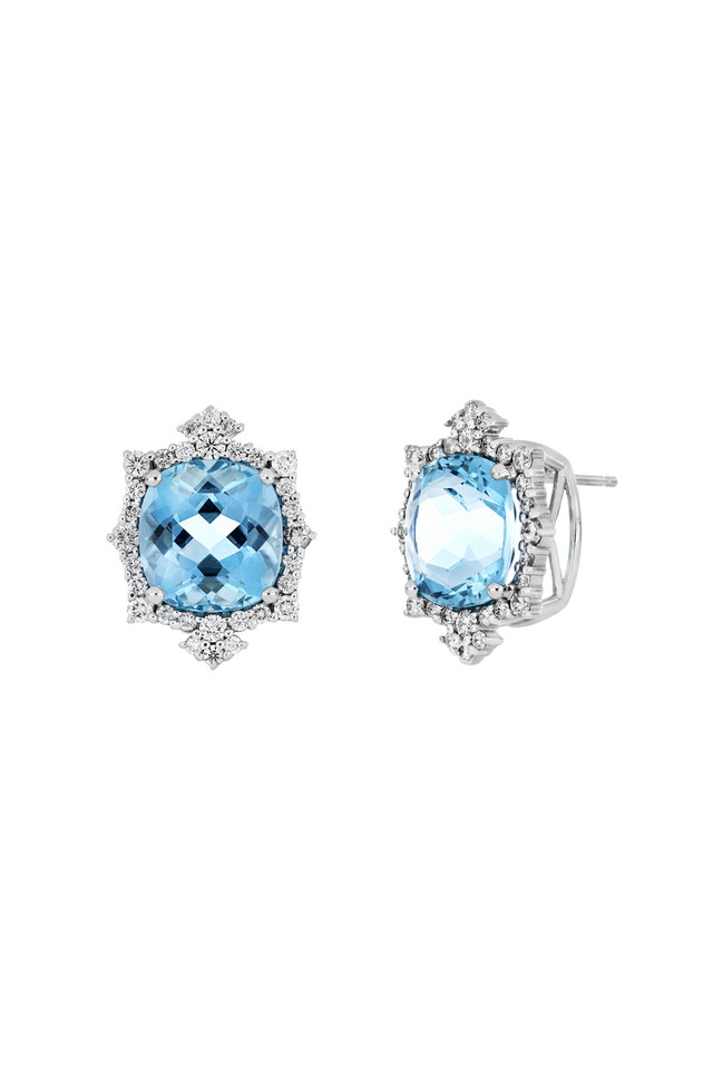 18K White Gold Vintage Aquamarine Luxe Stud Earrings