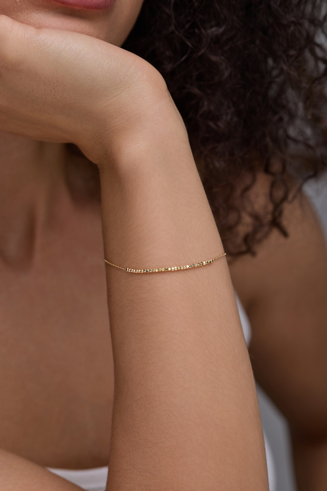 14K Yellow Gold Bony Levy Beaded Delicate Chain Bracelet