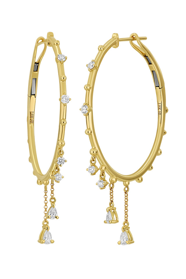 18K Yellow Gold Diamond Mykonos Glamorous Hoop Earrings