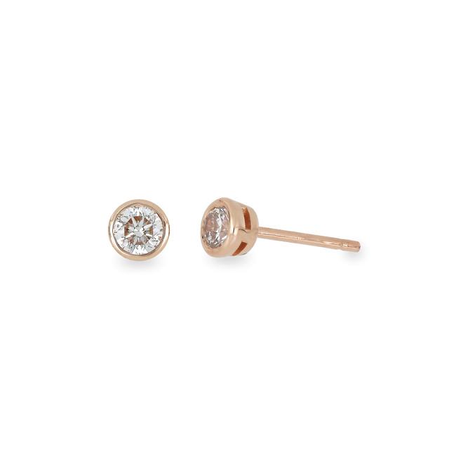 14K Rose Gold Diamond Bezel Stud Earrings