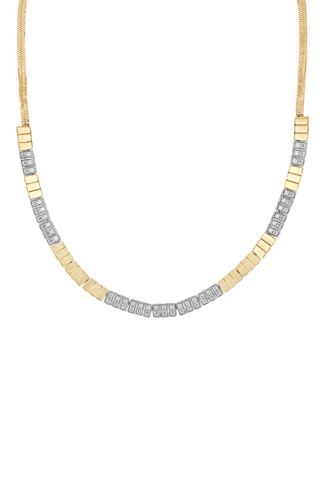 18K White and Yellow Gold Natural Diamond Cleo Elegant Tennis Necklace