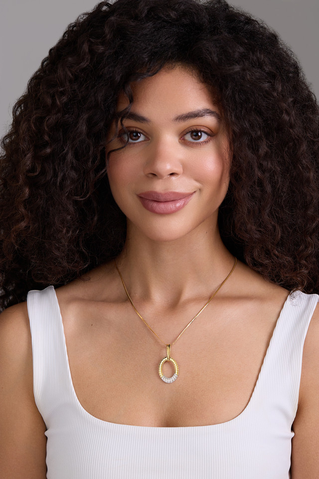 18K White and Yellow Gold Natural Diamond Cleo Dazzling Pendant Necklace