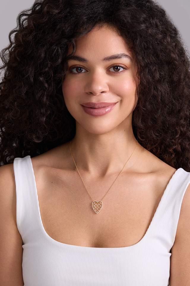 18K Yellow Gold Diamond Audrey Heart Premium Pendant Necklace