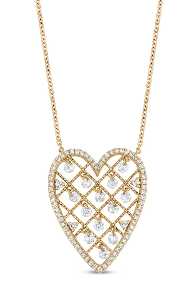 18K Yellow Gold Natural Diamond Audrey Heart Premium Pendant Necklace
