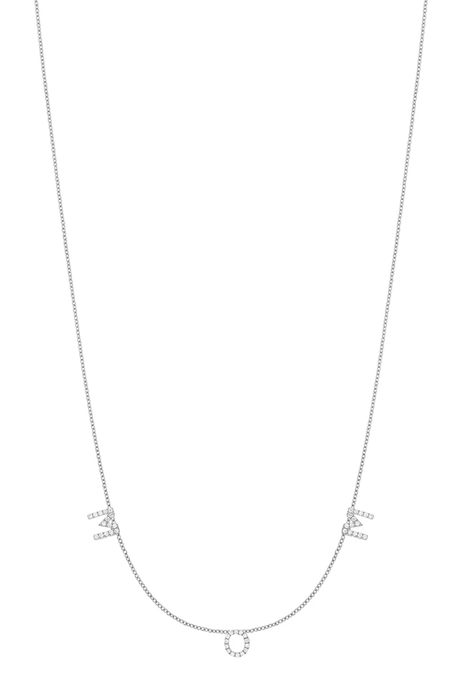 18K White Gold Natural Diamond Classic 3 Charms Personalized Pendant Necklace