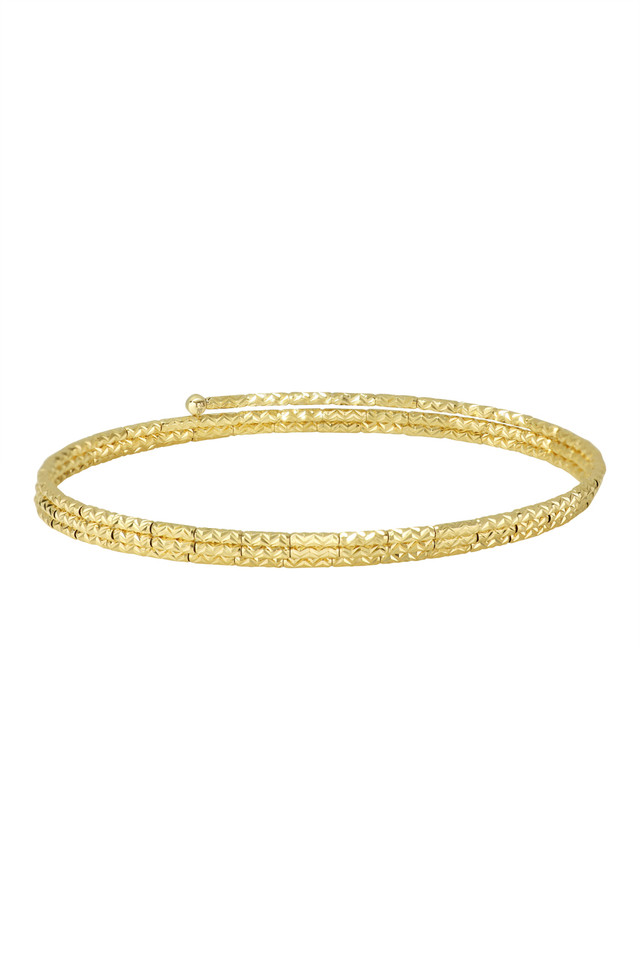 14K Yellow Gold Bony Levy Textured Coil Bangle Flex Bracelet